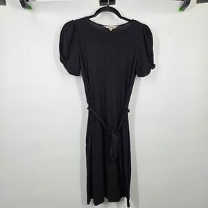 BODEN SZ 2 Knot Short Sleeve Tie Waist Rayon Jersey Mini Dress Black Minimalist